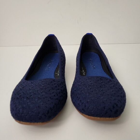 ROTHYS The Max Square Toe Flats Womens 6 Deep Navy Crochet Blue EUC Comfort - Picture 3 of 10